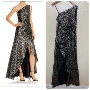 Aidan Mattox Metallic Leopard Jacquard Gown